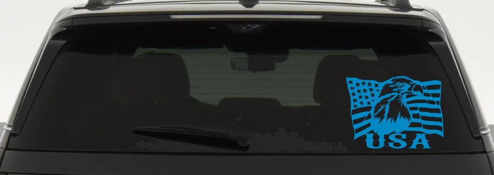 USA American Flag Bald Eagle Right Car or Truck Vinyl Window Decal Sticker (Blue)