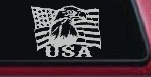 USA American Flag Bald Eagle Right Car or Truck Vinyl Window Decal Sticker (Light Gray)