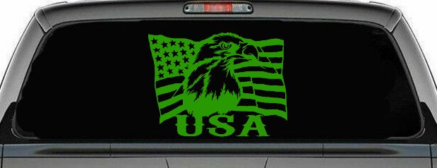 USA American Flag Bald Eagle Right Car or Truck Vinyl Window Decal Sticker (Lime)