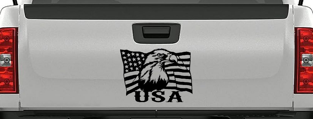 USA American Flag Bald Eagle Right Car or Truck Vinyl Window Decal Sticker (Matte Black)