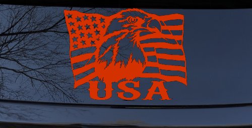 USA American Flag Bald Eagle Right Car or Truck Vinyl Window Decal Sticker (Orange Red)