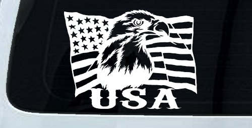 USA American Flag Bald Eagle Right Car or Truck Vinyl Window Decal Sticker (White)