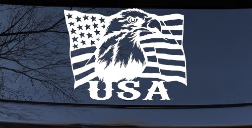 USA American Flag Bald Eagle Right Car or Truck Vinyl Window Decal Sticker (White)