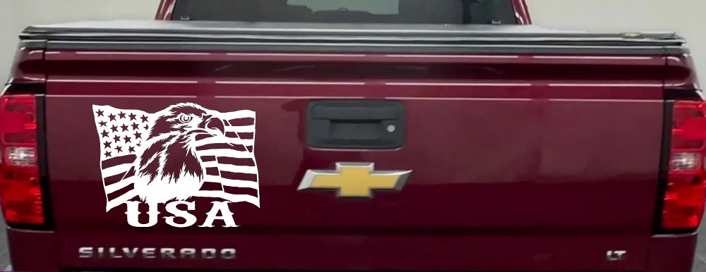 USA American Flag Bald Eagle Right Car or Truck Vinyl Window Decal Sticker (White)