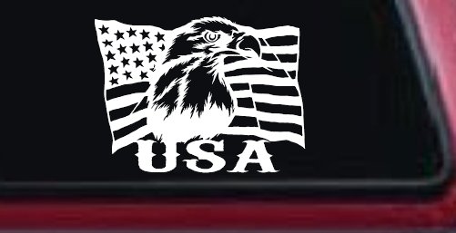 USA American Flag Bald Eagle Right Car or Truck Vinyl Window Decal Sticker (White)