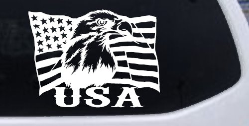 USA American Flag Bald Eagle Right Car or Truck Vinyl Window Decal Sticker (White)
