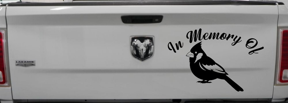 In Memory of Cardinal Bird Car or Truck Vinyl Window Decal Sticker (Black)