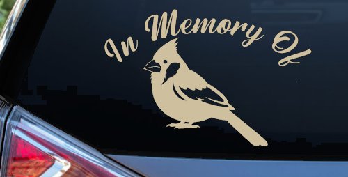 In Memory of Cardinal Bird Car or Truck Vinyl Window Decal Sticker (Desert Sand)
