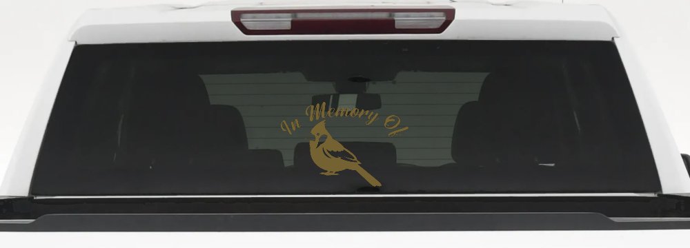 In Memory of Cardinal Bird Car or Truck Vinyl Window Decal Sticker (Gold)