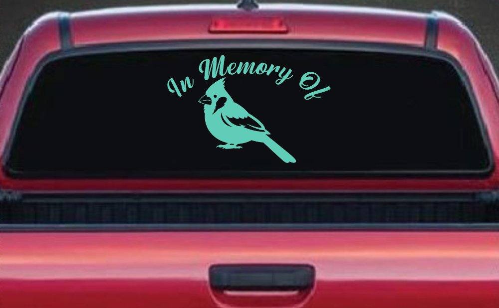 In Memory of Cardinal Bird Car or Truck Vinyl Window Decal Sticker (Mint)