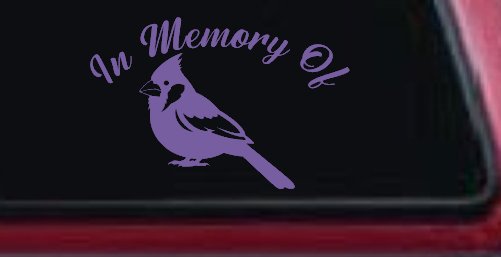 In Memory of Cardinal Bird Car or Truck Vinyl Window Decal Sticker (Purple)
