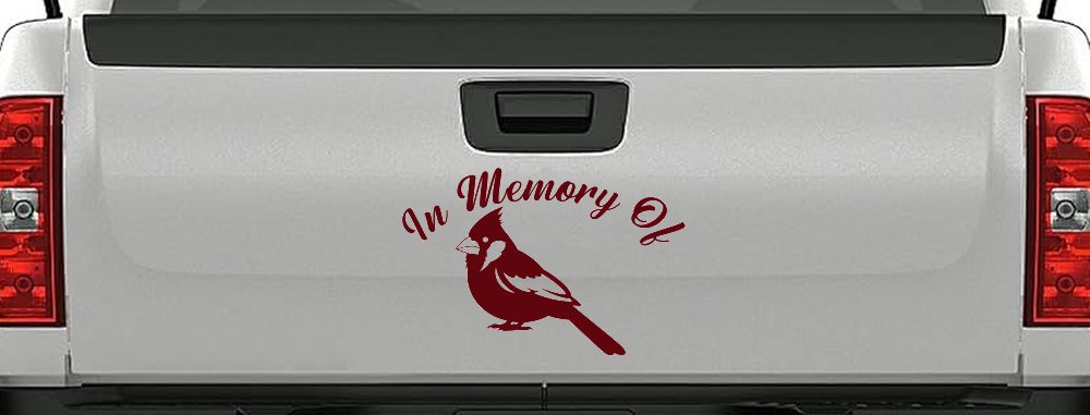 In Memory of Cardinal Bird Car or Truck Vinyl Window Decal Sticker (Purple Red)