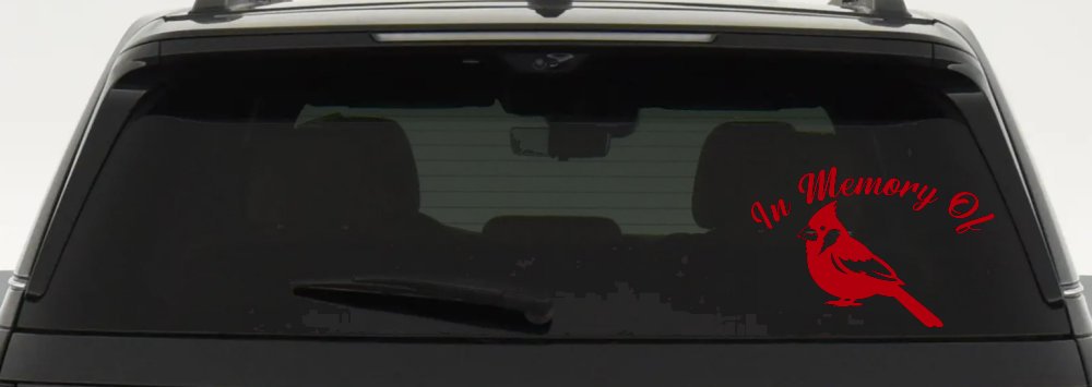 In Memory of Cardinal Bird Car or Truck Vinyl Window Decal Sticker (Red)