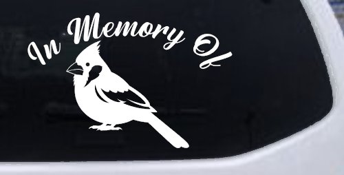 In Memory of Cardinal Bird Car or Truck Vinyl Window Decal Sticker (White)