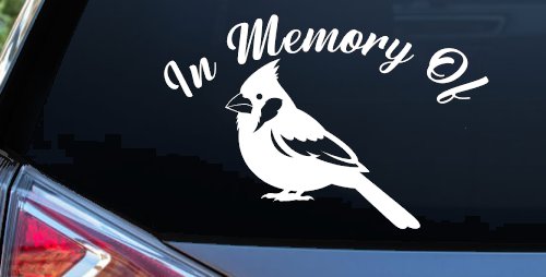 In Memory of Cardinal Bird Car or Truck Vinyl Window Decal Sticker (White)