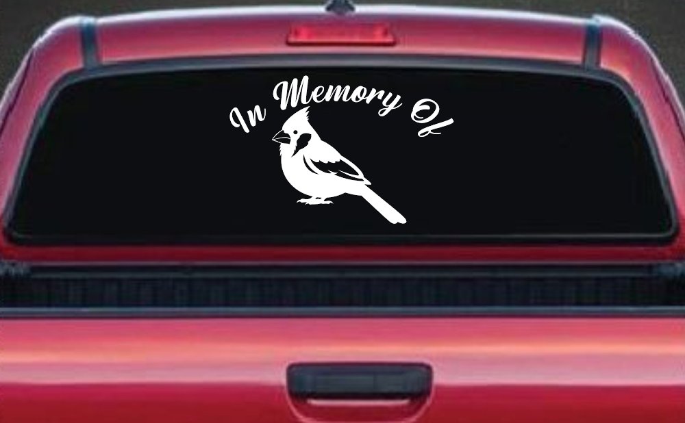 In Memory of Cardinal Bird Car or Truck Vinyl Window Decal Sticker (White)