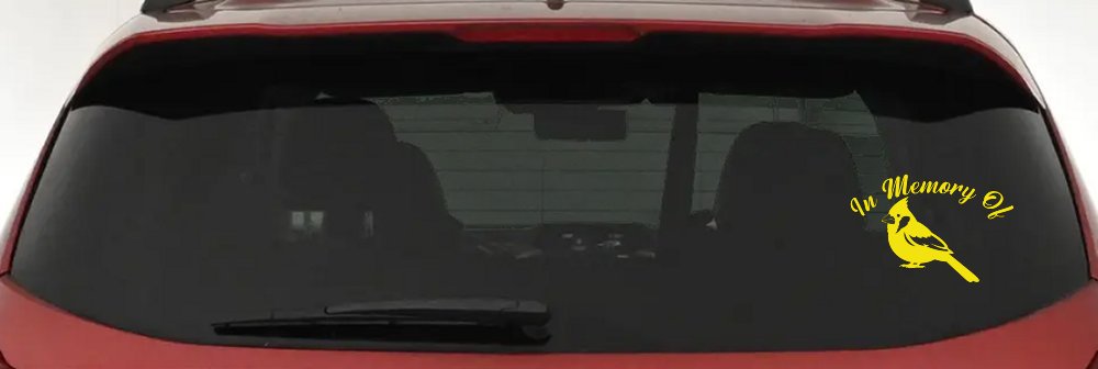 In Memory of Cardinal Bird Car or Truck Vinyl Window Decal Sticker (Yellow)