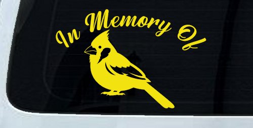 In Memory of Cardinal Bird Car or Truck Vinyl Window Decal Sticker (Yellow)