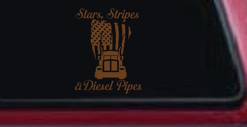 Stars Stripes and Diesel Pipes Patriotic American Flag Trucking Car or Truck Vinyl Window Decal Sticker (Copper)
