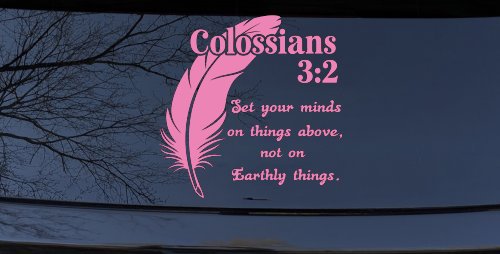 Colossians 3:2 Car or Truck Vinyl Window Decal Sticker (Pink)