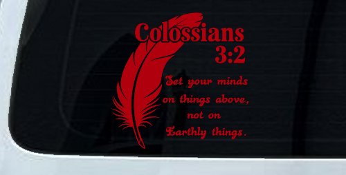 Colossians 3:2 Car or Truck Vinyl Window Decal Sticker (Red)
