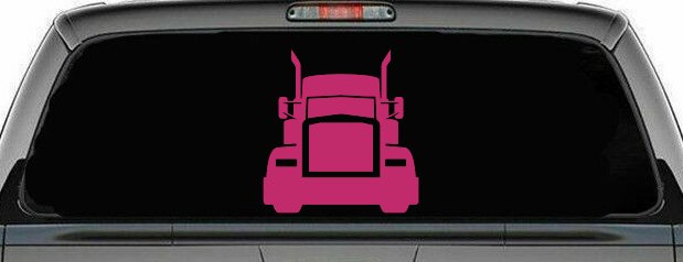 Tractor Trailer Truck Big Rig Car or Truck Vinyl Window Decal Sticker (Hot Pink)