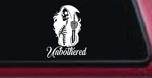 Unbothered Female Skeleton Grim Reaper Shooting Bird Car or Truck Vinyl Window Decal Sticker (White)
