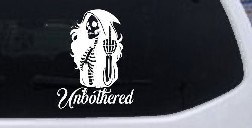 Unbothered Female Skeleton Grim Reaper Shooting Bird Car or Truck Vinyl Window Decal Sticker (White)
