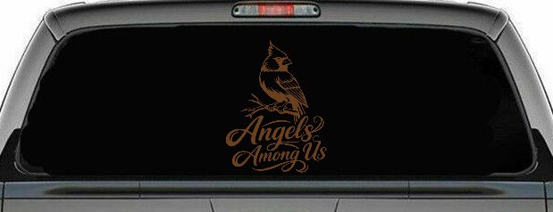 Angels Among Us with Cardinal Bird Car or Truck Vinyl Window Decal Sticker (Copper)