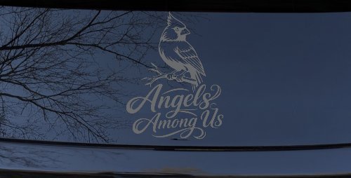 Angels Among Us with Cardinal Bird Car or Truck Vinyl Window Decal Sticker (Silver)