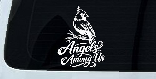 Angels Among Us with Cardinal Bird Car or Truck Vinyl Window Decal Sticker (White)