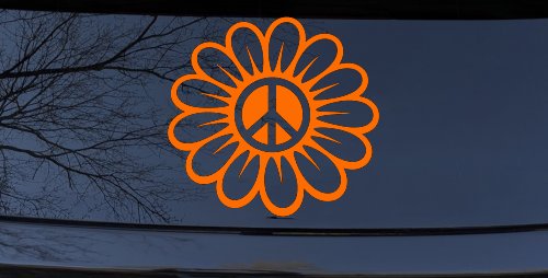 Peace Power Hippie Flower Car or Truck Vinyl Window Decal Sticker (Orange)