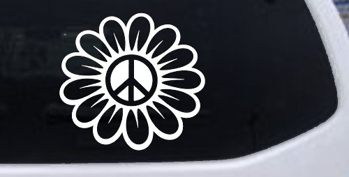 Peace Power Hippie Flower Car or Truck Vinyl Window Decal Sticker (White)