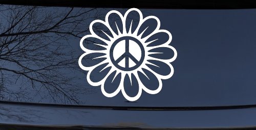 Peace Power Hippie Flower Car or Truck Vinyl Window Decal Sticker (White)