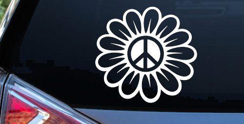 Peace Power Hippie Flower Car or Truck Vinyl Window Decal Sticker (White)