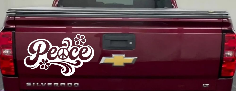 Word Peace with Peace Sign Car or Truck Vinyl Window Decal Sticker (White)