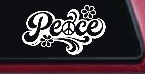 Word Peace with Peace Sign Car or Truck Vinyl Window Decal Sticker (White)