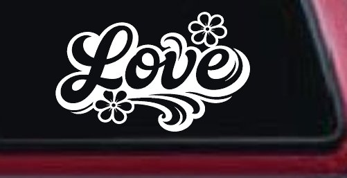 Love with Flowers and Swirls Car or Truck Vinyl Window Decal Sticker (White)