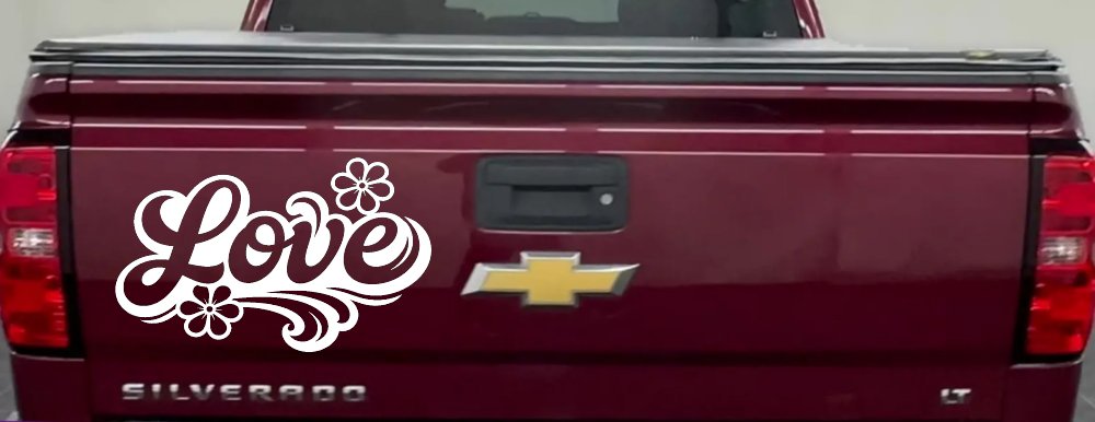 Love with Flowers and Swirls Car or Truck Vinyl Window Decal Sticker (White)