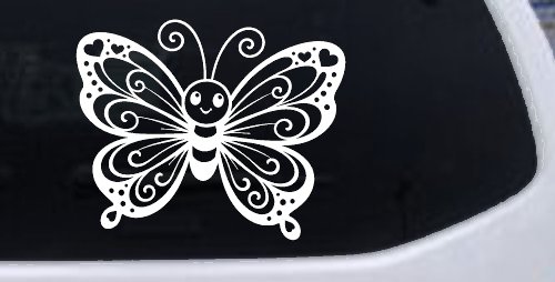 Butterfly with Hearts Car or Truck Vinyl Window Decal Sticker (White)