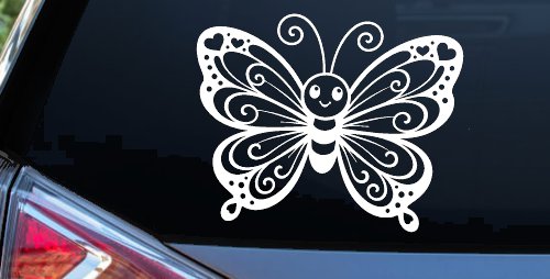 Butterfly with Hearts Car or Truck Vinyl Window Decal Sticker (White)