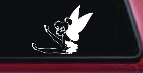 Tinkerbell Fairy Sitting all Sassy Car or Truck Vinyl Window Decal Sticker (White)