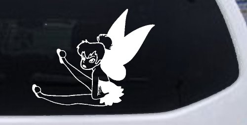 Tinkerbell Fairy Sitting all Sassy Car or Truck Vinyl Window Decal Sticker (White)