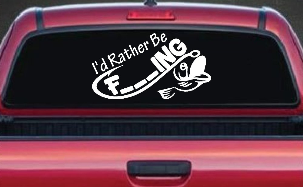 I'd Rather Be Fishing Funny F___ING Car or Truck Vinyl Window Decal Sticker (White)