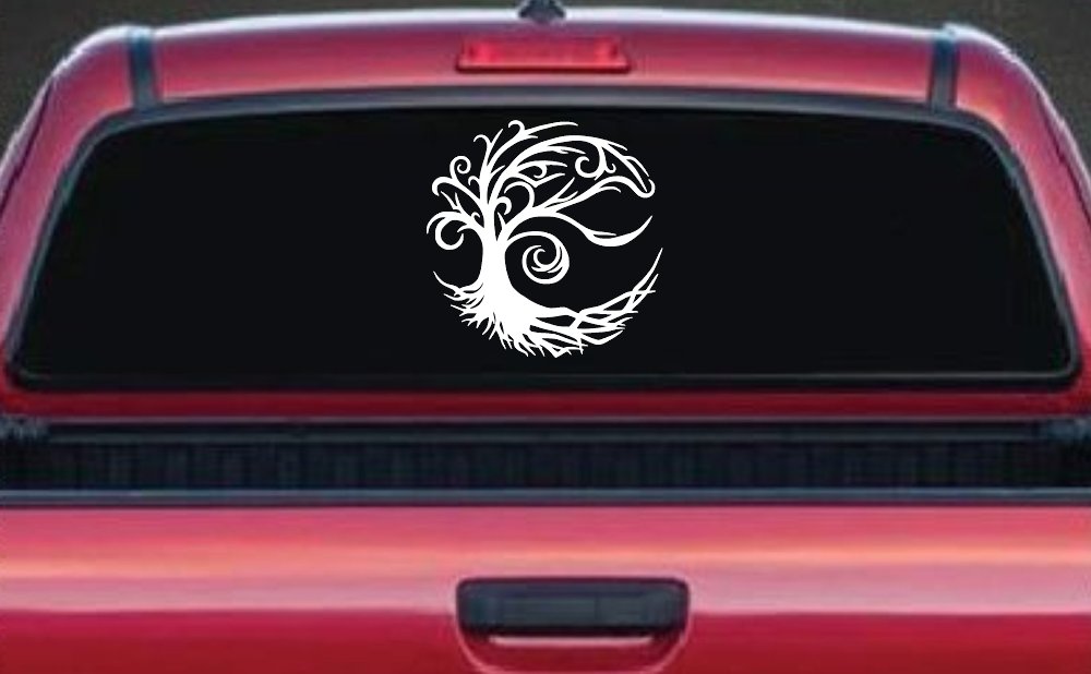 Tree Blowing in the Wind Car or Truck Vinyl Window Decal Sticker (White)