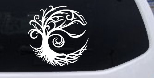 Tree Blowing in the Wind Car or Truck Vinyl Window Decal Sticker (White)