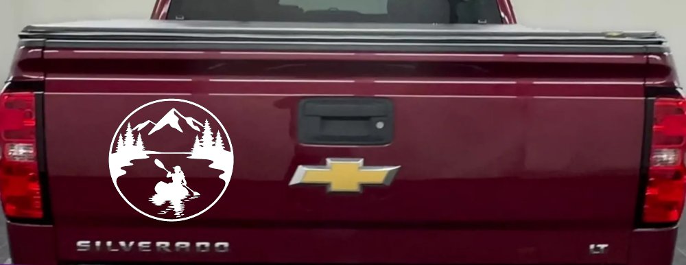 Girl Kayaking in Mountains Car or Truck Vinyl Window Decal Sticker (White)
