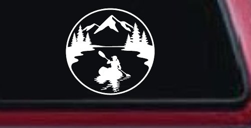 Girl Kayaking in Mountains Car or Truck Vinyl Window Decal Sticker (White)