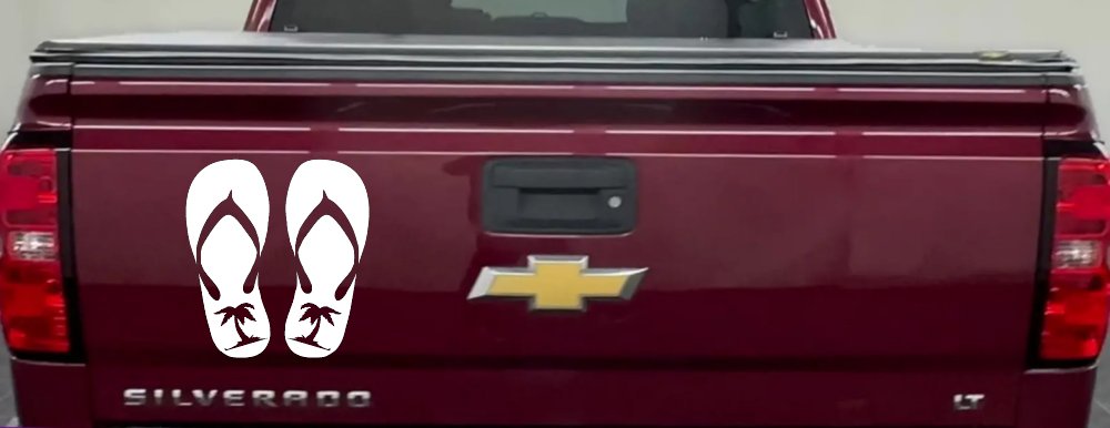 Palm Tree Flip Flops Beach Car or Truck Vinyl Window Decal Sticker (White)