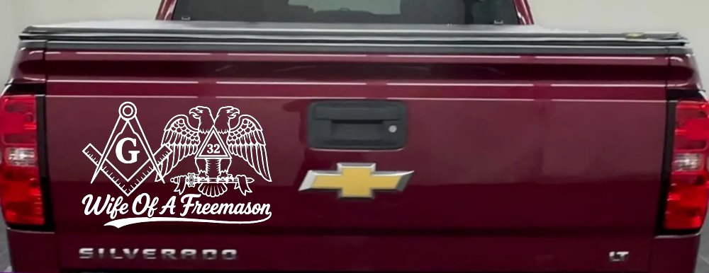 Wife of a Freemason Shriner 32 degree Car or Truck Vinyl Window Decal Sticker (White)